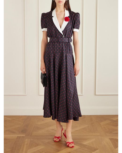 Rodarte Blue Belted Printed Silk-Twill Gown