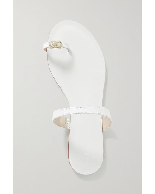 Porte & Paire Crystal-embellished Leather Sandals in White | Lyst UK