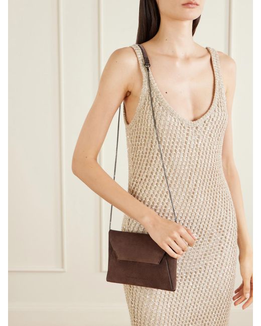 Brunello Cucinelli Brown Envelope Suede Mini Clutch