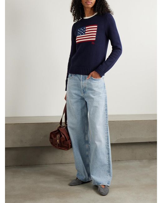 Polo Ralph Lauren Blue Flag Intarsia Cotton Sweater