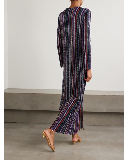Missoni Blue Cardigan Aus Gestreiftem Häkelstrick Mit Pailletten