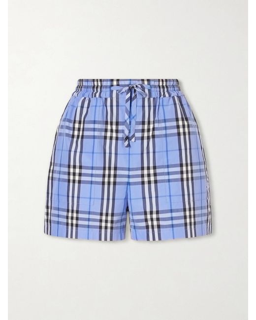 Burberry Blue Plaid Drawstring Cotton Shorts
