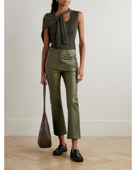 Joseph Green Duke Cropped Leather Flared Pants