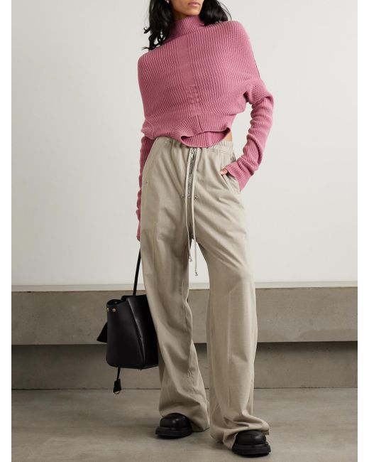 Rick Owens Pink Maglia Ribbed Cashmere And Wool-Blend Turtleneck Sweater