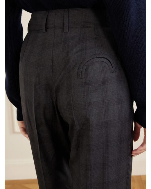 Blazé Milano Blue Fox Checked Wool Straight-Leg Pants