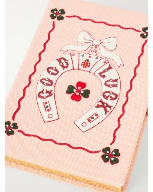 Olympia Le-Tan Pink Good Luck Embroidered Canvas Clutch