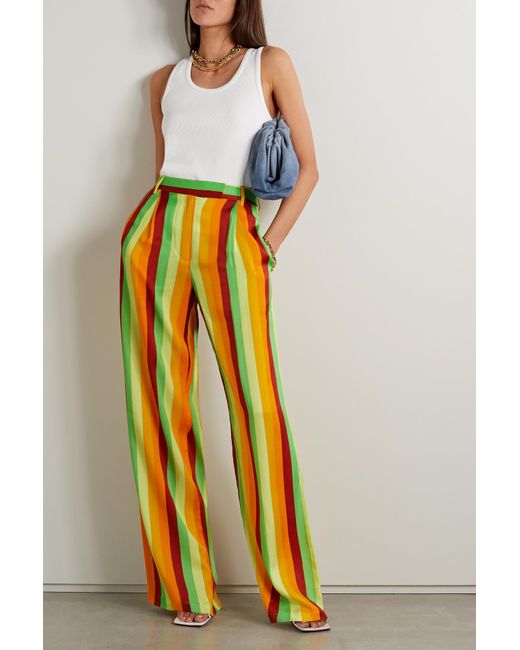 Christopher John Rogers Striped Twill Wide-leg Pants in Yellow | Lyst