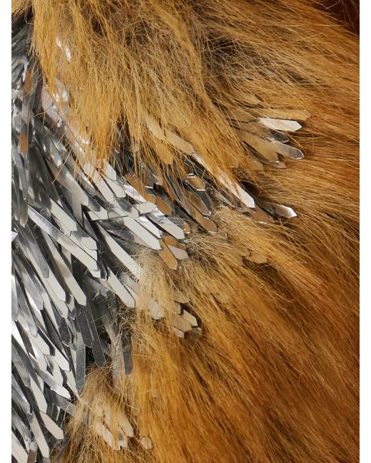 Rabanne Brown Oversized Embellished Plush Coat