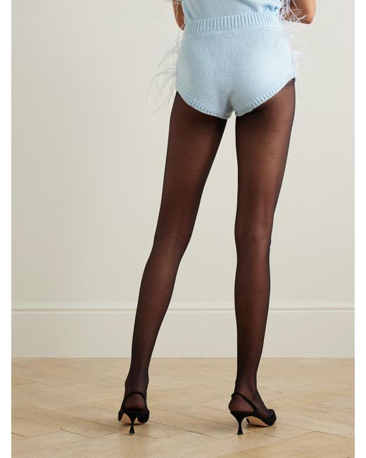 ShuShu/Tong Blue Feather-Trimmed Knitted Shorts