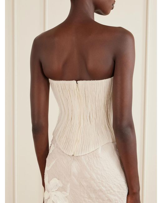 Danielle Frankel Natural Anais Crinkled-Organza Bustier Top