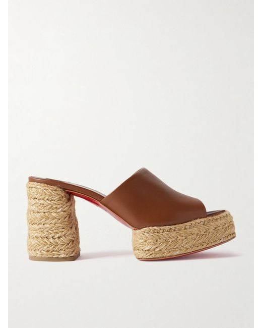 Christian Louboutin Brown Calakala 85 Leather Espadrille Platform Mules