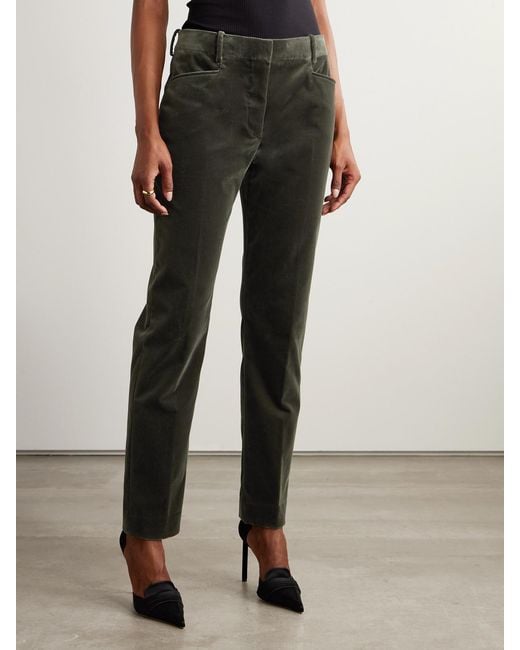 Tom Ford Green Cotton-Blend Velvet Straight-Leg Pants