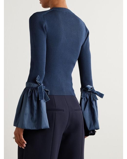 Jonathan Simkhai Blue Agata Pullover Aus Rippstrick Mit Taftbesätzen