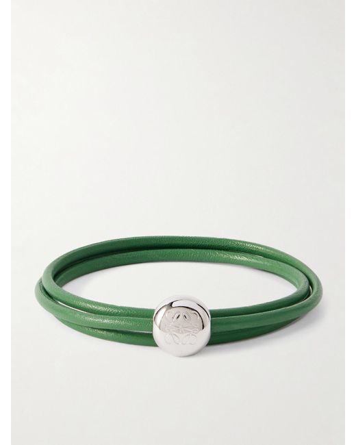 Loewe Green Leather And-Tone Wrap Bracelet