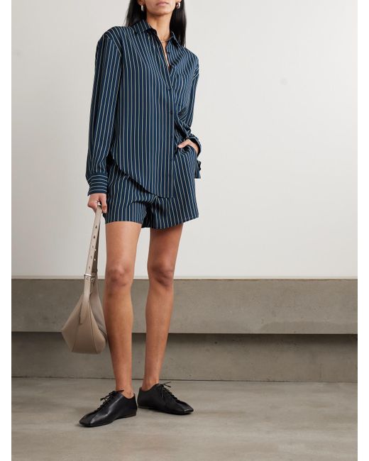 Frankie Shop Blue Lui Hemd Aus Gestreiftem Crêpe