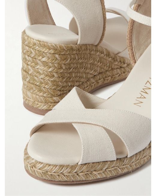 Stuart Weitzman Natural Mirela Ii Cutout Canvas Espadrille Wedge Sandals