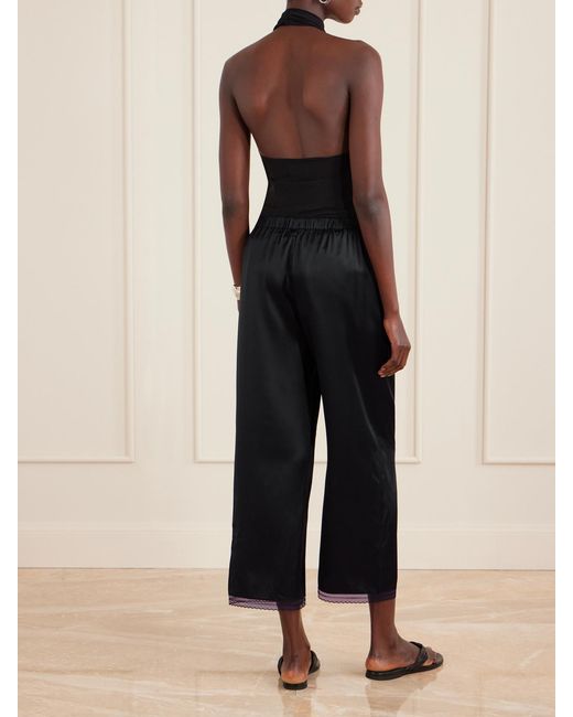 Staud Black Kirby Cropped Lace-Trimmed Silk-Blend Satin Wide-Leg Pants