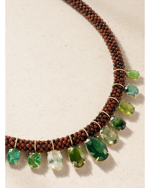 Marisa Klass Natural 18-Karat, Tourmaline And Tiger's Eye Necklace