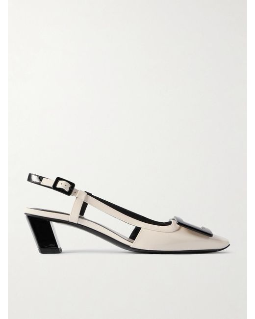 Roger Vivier White Belle Vivier 45 Two-Tone Patent-Leather Slingback Pumps