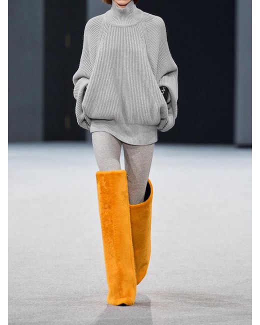 Balmain Gray Ribbed Wool Turtleneck Sweater