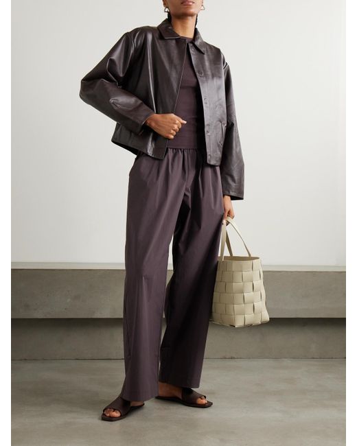 St. Agni Brown Cocoon Paneled Leather Jacket