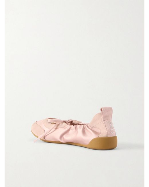 Chloé Pink Kick Suede-Trimmed Satin Sneakers