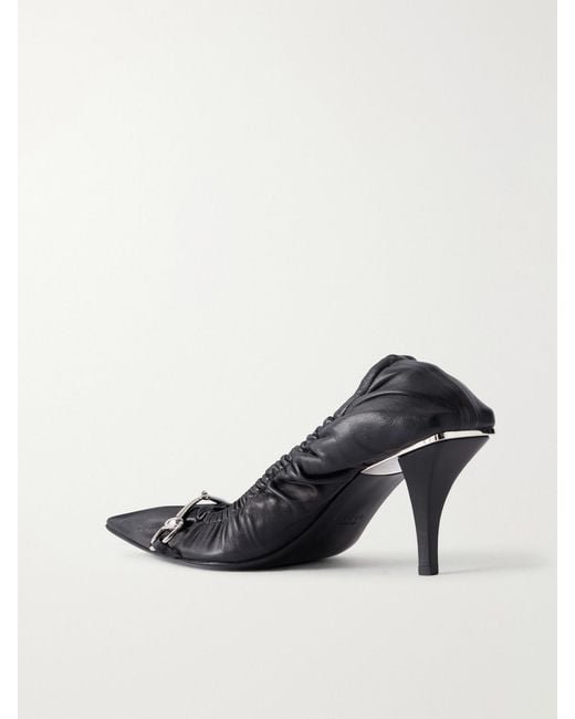Gucci White Vittoria 75 Horsebit-Embellished Leather Pumps