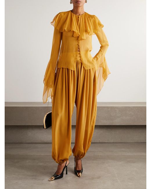 Pantalon Fuselé En Soie À Fronces Kiddo Altuzarra en coloris Yellow