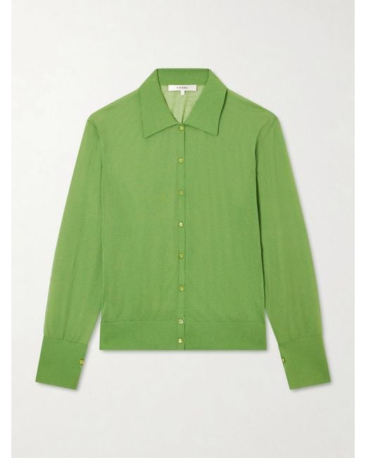 FRAME Green The Collared Cardi Cotton-Blend Cardigan