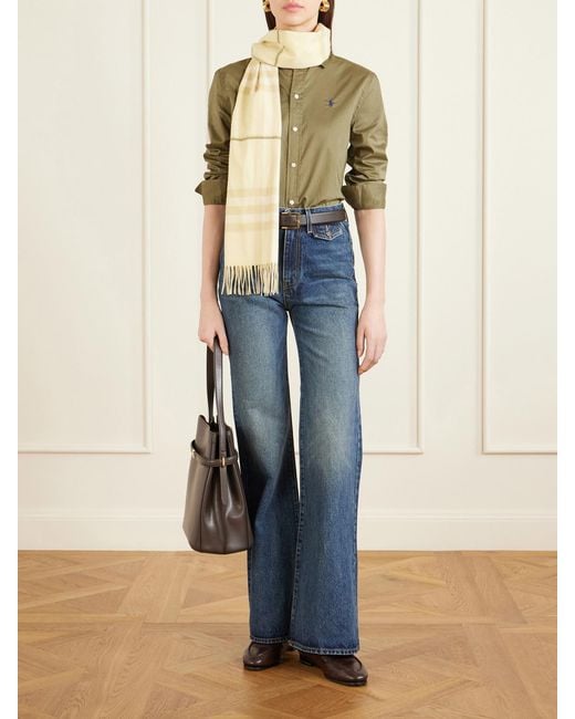 Burberry Natural Fringed Checked Cashmere Scarf