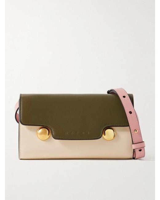 Marni Natural Trunkaroo Embellished Color-Block Leather Shoulder Bag