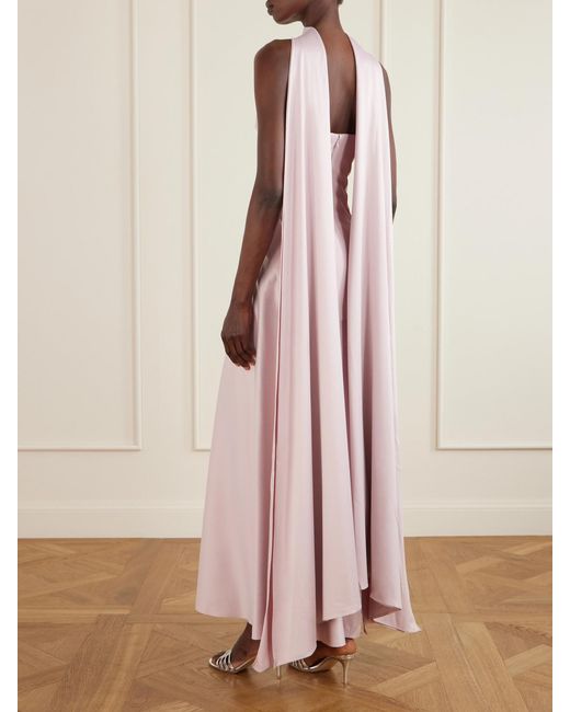 Solace London Pink Cece Cape-Effect Crepe And Satin Gown