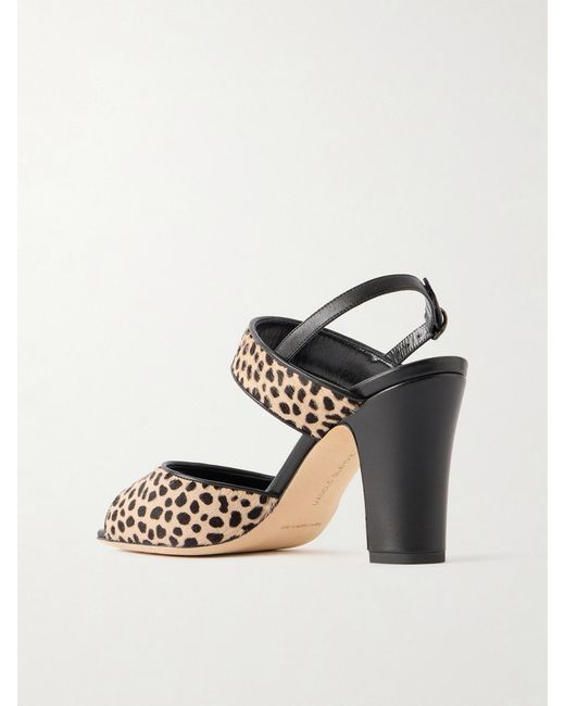 Manolo Blahnik Metallic Khikobi 90 Leopard-Print Calf-Hair Slingback Sandals