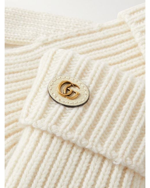Gucci Natural Embellished Leather-Trimmed Wool And Cashmere-Blend Gloves