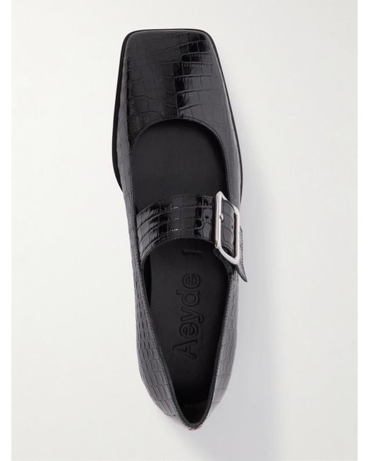 Aeyde White Sunny Croc-Effect Leather Mary Jane Ballet Flats