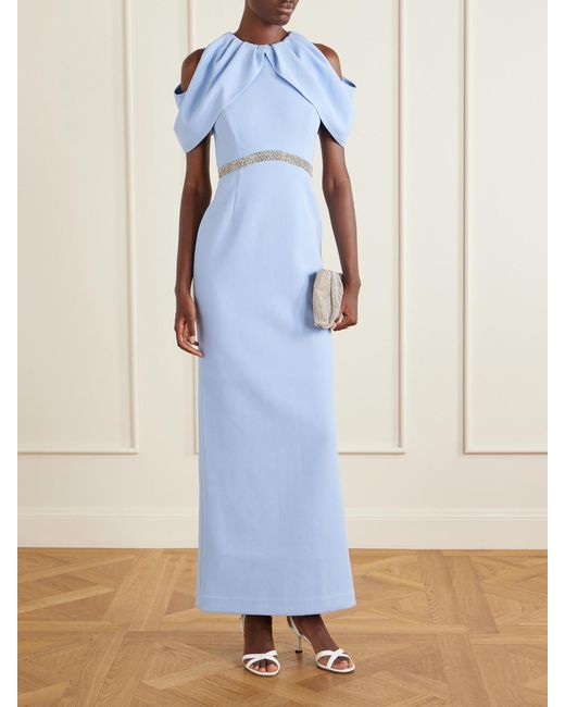 Rebecca Vallance Blue Aylin One-Shoulder Embellished Cady Maxi Dress