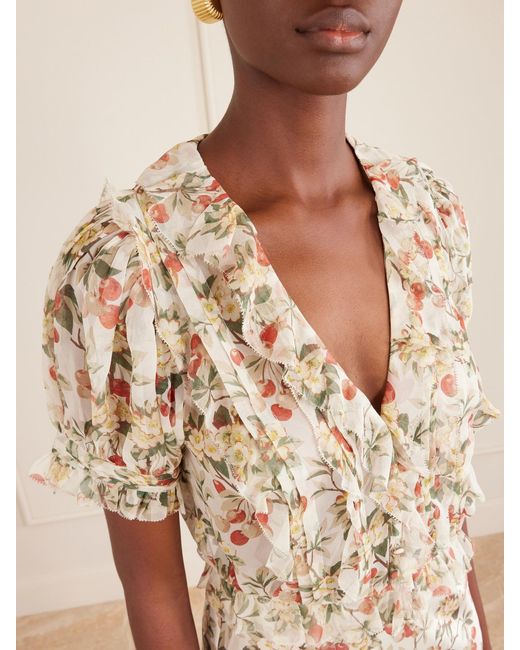 Doen Natural Salona Pintucked Ruffled Floral-Print Silk-Georgette Blouse
