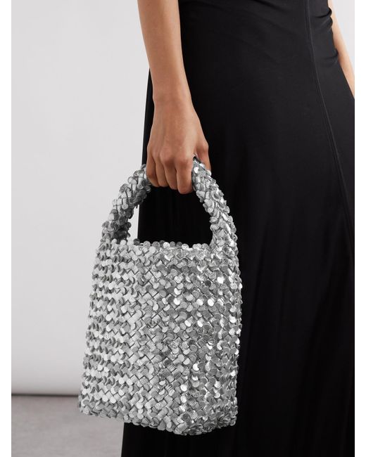 Bottega Veneta Gray Cabat Small Intrecciato Metallic Leather Bucket Bag