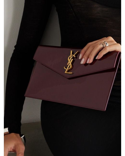 Saint Laurent Purple Uptown Patent-Leather Pouch