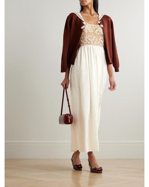 Bode White Trousseau Lace And Silk-Jacquard Maxi Dress