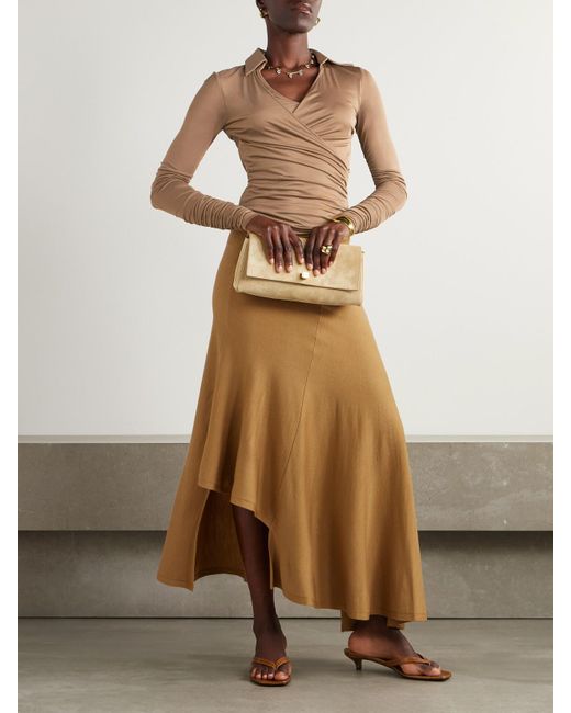 Max Mara Natural Wickelbluse Aus Stretch-Jersey Mit Applikation