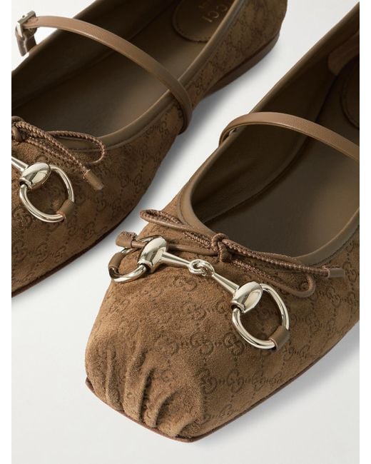 Gucci White Horsebit-Detailed Suede Ballet Flats