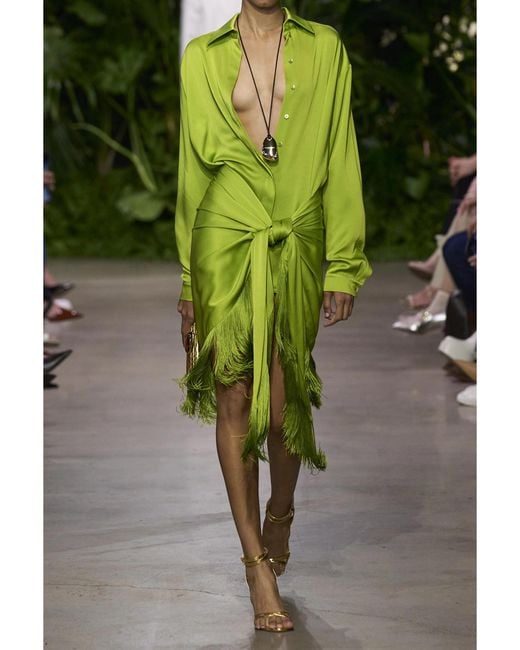 Jupe Asymétrique En Satin À Franges Michael Kors en coloris Green