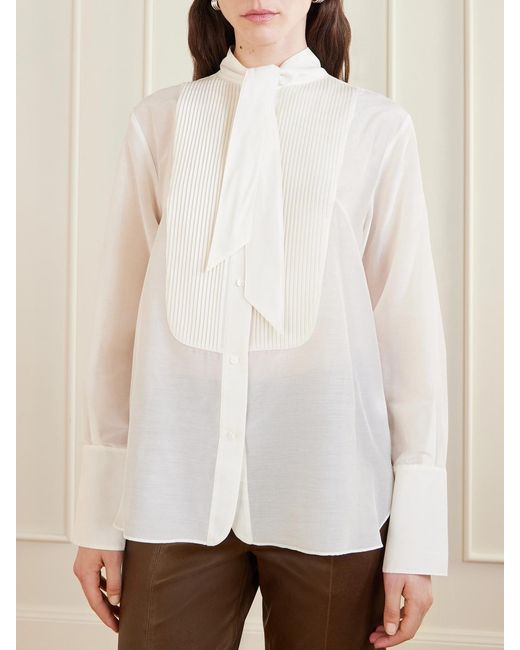 Twp Natural The Quiet Type Pussy-Bow Cotton And Silk-Blend Shirt