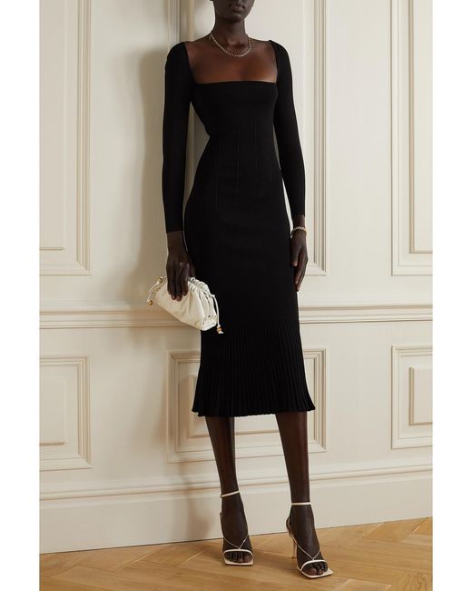 Galvan Black Atalanta Ribbed-Knit Midi Dress