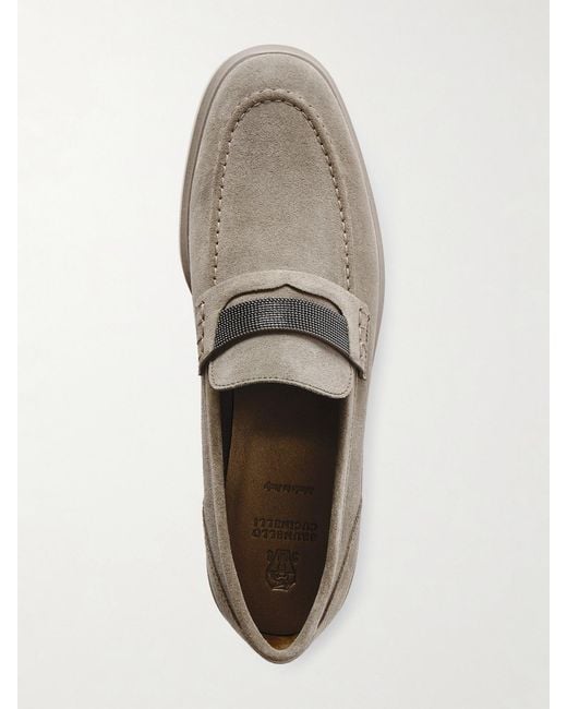 Brunello Cucinelli Gray Embellished Suede Loafers