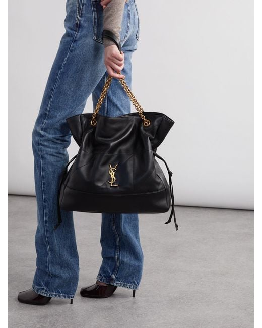 Saint Laurent Black Jamie Shopping Schultertasche Aus Gestepptem Leder Mit Applikation