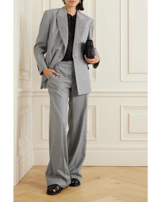 Brunello Cucinelli Gray Ribbed Wool And Wool-Flannel Blazer