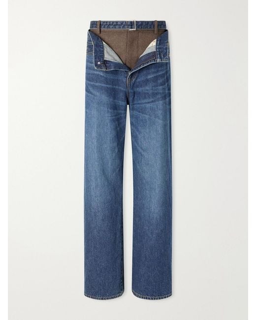 Sacai Blue Wide-Leg Denim And Wool-Flannel Pants