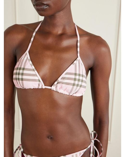 Burberry Natural Sadie Checked Bikini Top